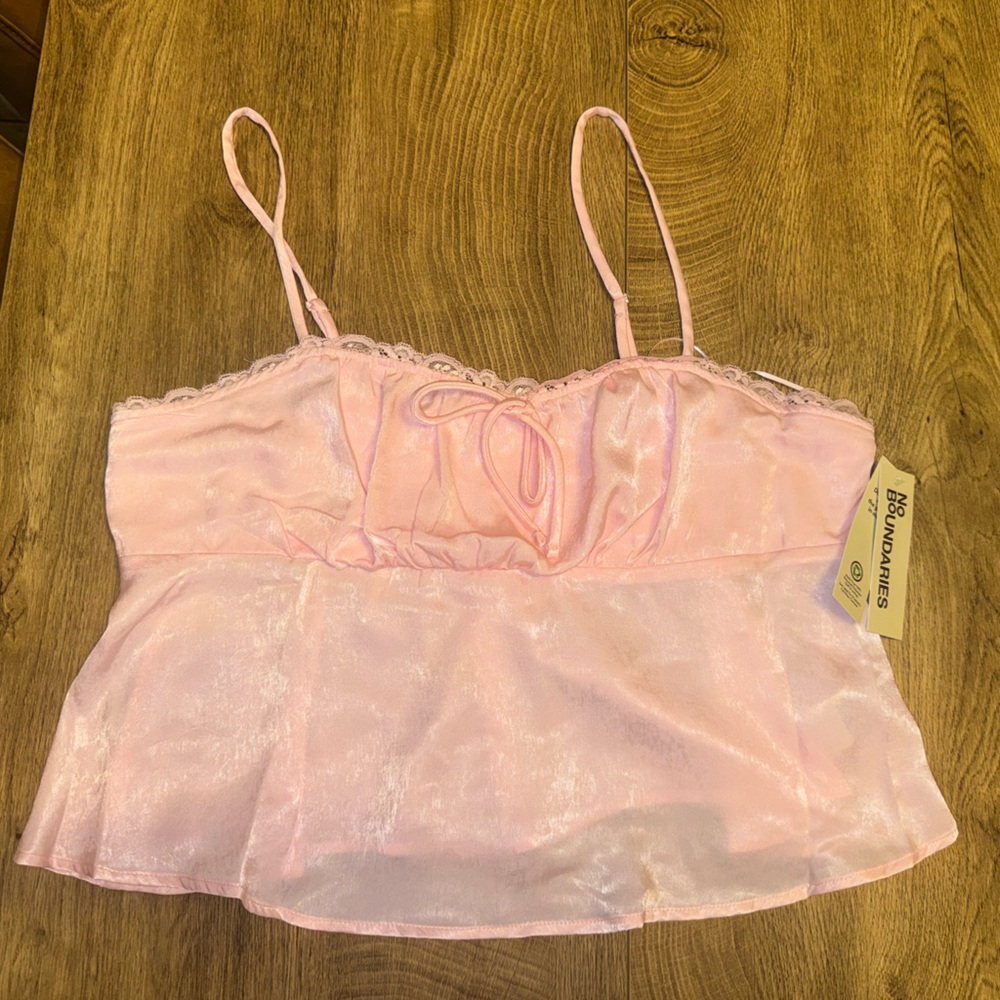NWT No Boundaries Pink Satin Lace Cami Top XL